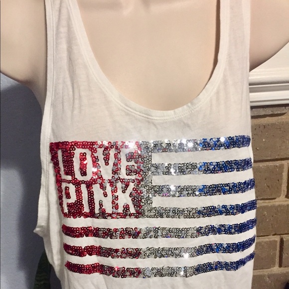 ❤️SOLD on Ⓜ️PINK Victoria’s Secret flag sequin top - Picture 3 of 8